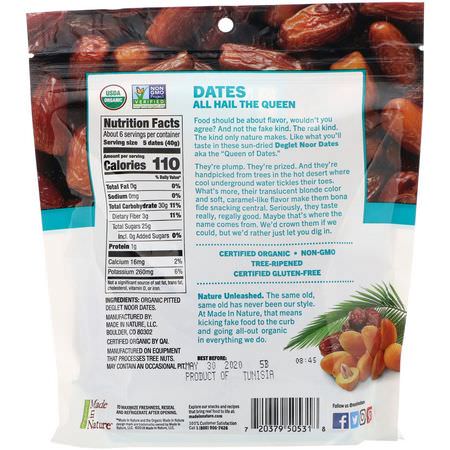 蔬菜零食, 日期: Made in Nature, Organic Dried Deglet Noor Dates, Ooh-La-Luscious Supernacks, 8 oz (227 g)