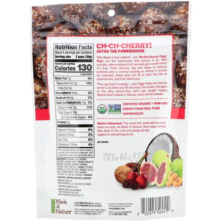 無花果, 蔬菜: Made in Nature, Organic Figgy Pops, Ch-Ch-Chery Supersnacks, 4.2 oz (119 g)