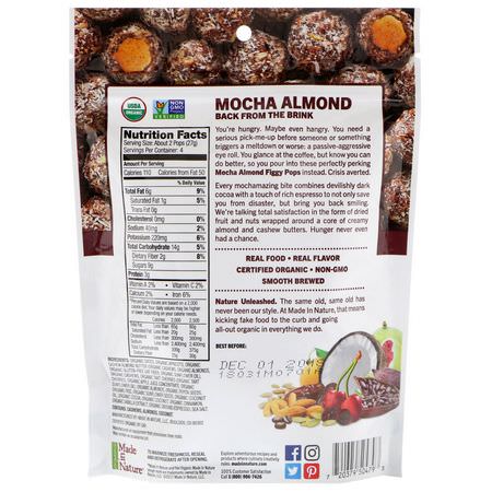 無花果, 無花果: Made in Nature, Organic Figgy Pops, Mocha Almond Supersnacks, 3.8 oz (108 g)