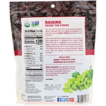 蔬菜小吃, 葡萄乾: Made in Nature, Organic Dried Raisins, Plump & Rich Supersnacks, 9 oz (255 g)