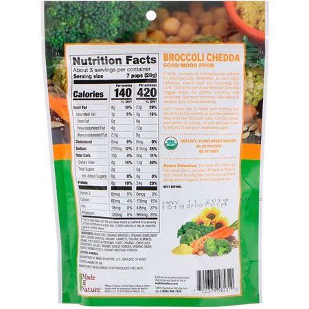 蔬菜小吃, 水果: Made in Nature, Organic Veggie Pops, Broccoli Chedda Supersnacks, 3 oz (85 g)