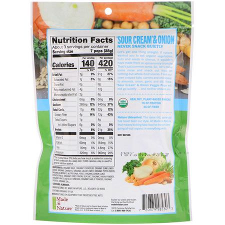蔬菜小吃, 水果: Made in Nature, Organic Veggie Pops, 'Sour Cream' & Onion Supersnacks, 3 oz (85 g)
