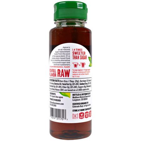 龍舌蘭花蜜, 甜味劑: Madhava Natural Sweeteners, Organic Amber Raw Blue Agave, 11.75 oz (333 g)
