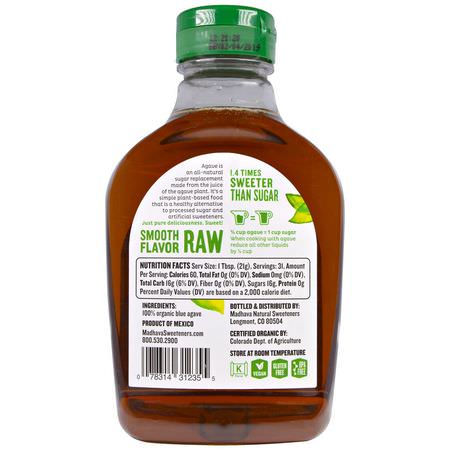 龍舌蘭花蜜, 甜味劑: Madhava Natural Sweeteners, Organic Fair Trade Raw Blue Agave, 1.5 lbs (667 g)