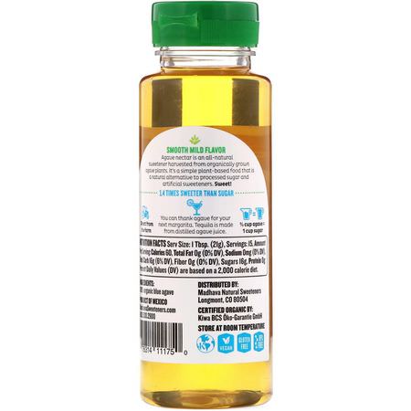 龍舌蘭花蜜, 甜味劑: Madhava Natural Sweeteners, Organic Golden Light 100% Blue Agave, 11.75 oz (333 g)