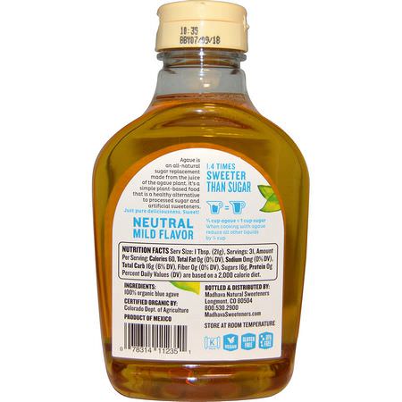 龍舌蘭花蜜, 甜味劑: Madhava Natural Sweeteners, Organic Golden Light Blue Agave, 23.5 oz (667 g)