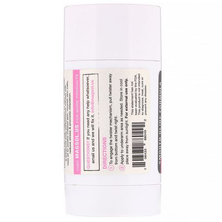 浴用除臭劑: Magsol, Magnesium Deodorant, Rose, 2.8 oz (80 g)