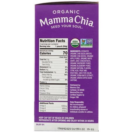 擠壓小袋, 零食: Mamma Chia, Organic Chia Energy Squeeze, Berry Burst, 4 Pouches, 3.5 oz (99 g) Each