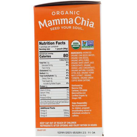 擠壓小袋, 零食: Mamma Chia, Organic Chia Energy Squeeze, Tangerine Twist, 4 Pouches, 3.5 oz (99 g) Each