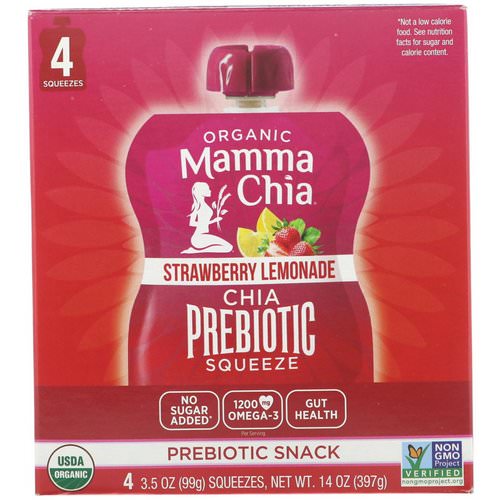 Mamma Chia, Organic Chia Prebiotic Squeeze, Strawberry Lemonade, 4 Pouches, 3.5 oz (99 g) Each Review