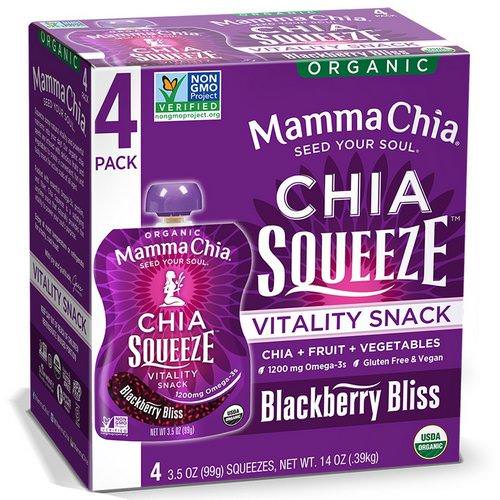 Mamma Chia, Organic Chia Squeeze, Vitality Snack, Blackberry Bliss, 4 Squeezes, 3.5 oz (99 g) Each Review
