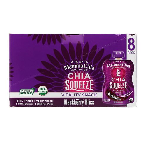 Mamma Chia, Organic Chia Squeeze Vitality Snack, Blackberry Bliss, 8 Squeeze, 3.5 oz (99 g) Each Review