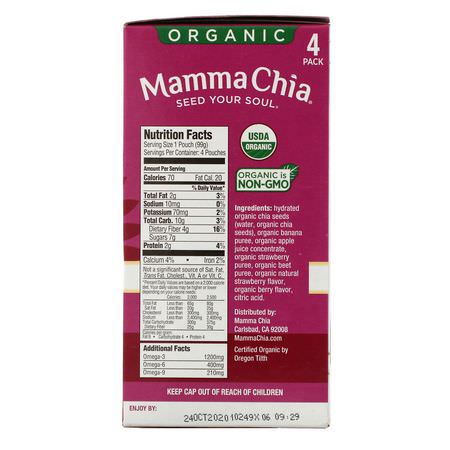 擠壓小袋, 零食: Mamma Chia, Organic Chia Squeeze, Vitality Snack, Strawberry Banana, 4 Squeezes, 3.5 oz (99 g) Each