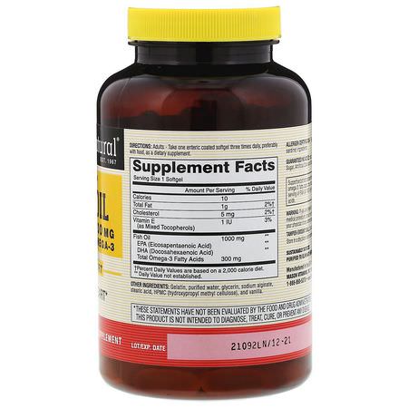 Omega-3魚油, EPA DHA: Mason Natural, Fish Oil, 1000 mg, 180 Softgels