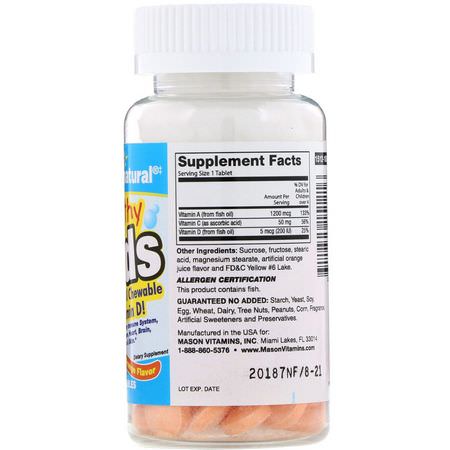Omegas, 兒童DHA: Mason Natural, Healthy Kids Cod Liver Oil Chewable with Vitamin D, Artificial Orange Flavor, 100 Chewables