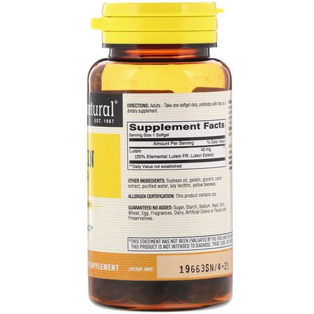 玉米黃質, 葉黃素: Mason Natural, Lutein, 40 mg, 30 Softgels
