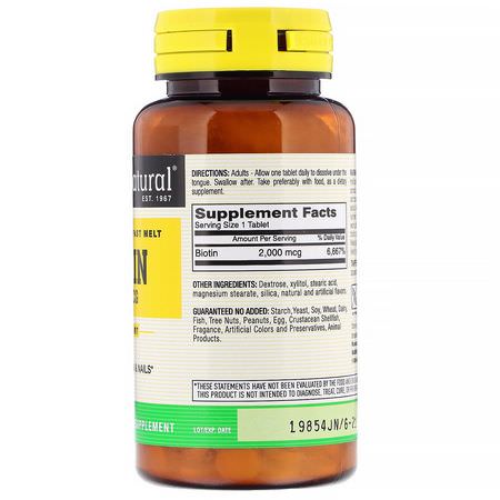 生物素, 指甲: Mason Natural, Quick Dissolve, Fast Melt Biotin, 2,000 mcg, 90 Tablets