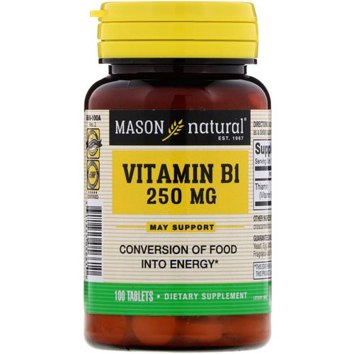 Mason Natural, Vitamin B-1, 250 mg, 100 Tablets Review