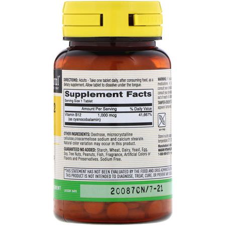 B12, 維生素B: Mason Natural, Vitamin B-12, Quick Dissolve, 1,000 mcg, 100 Tablets