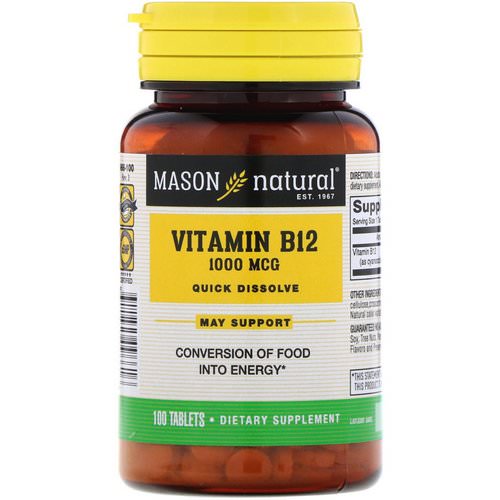 Mason Natural, Vitamin B-12, Quick Dissolve, 1,000 mcg, 100 Tablets Review