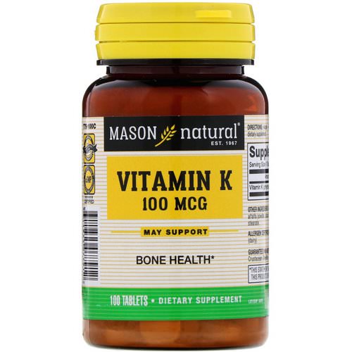 Mason Natural, Vitamin K, 100 mcg, 100 Tablets Review