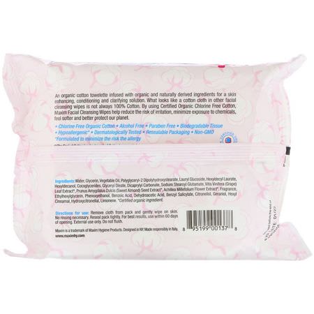 毛巾, 面部濕巾: Maxim Hygiene Products, Organic Cotton Facial Wipes, 30 Wet Wipes