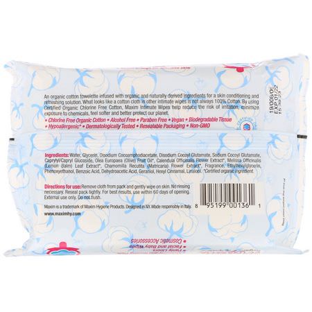 女性衛生, 浴: Maxim Hygiene Products, Organic Cotton Intimate Wipes, 20 Wet Wipes