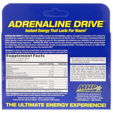 咖啡因, 興奮劑: MHP, Adrenaline Drive, Peppermint, 30 Fastsorb Tablets