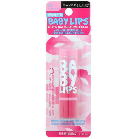 治療, 護唇膏: Maybelline, Baby Lips, Glow Balm, 01 My Pink, 0.13 oz (3.9 g)