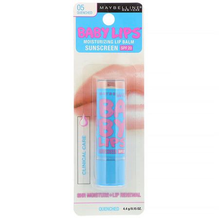 治療, 護唇膏: Maybelline, Baby Lips, Moisturizing Lip Balm, SPF 20, 05 Quenched, 0.15 oz (4.4 g)