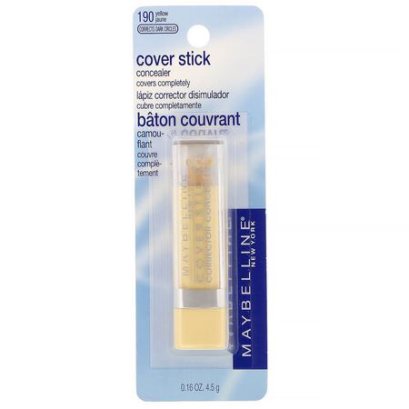 遮瑕膏, 臉部: Maybelline, Cover Stick Concealer, 190 Yellow, 0.16 oz (4.5 g)