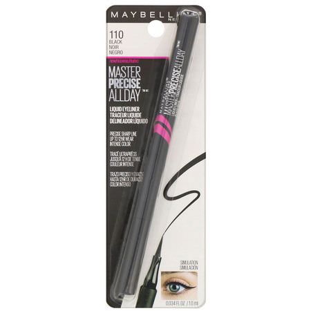 眼線液, 眼睛: Maybelline, Eye Studio, Master Precise, All Day Liquid Eyeliner, 110 Black, 0.034 fl oz (1 ml)