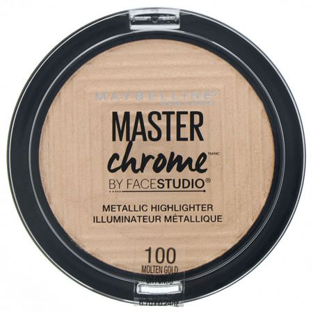 高光粉, 臉部: Maybelline, Master Chrome, Metallic Highlighter, Molten Gold 100, 0.24 oz (6.7 g)