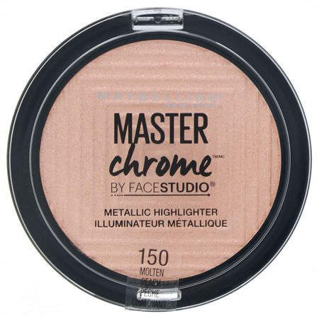 輪廓筆, 臉部: Maybelline, Master Chrome, Metallic Highlighter, Molten Peach 150, 0.19 oz (5.6 g)