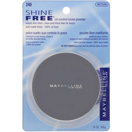 定型噴霧, 粉末: Maybelline, Shine Free, Oil-Control Loose Powder, Medium, 0.7 oz (19.8 g)