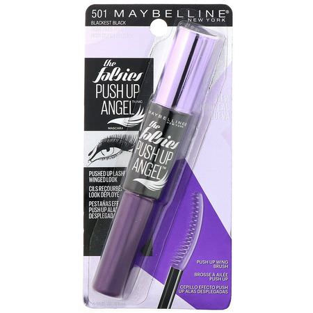 睫毛膏, 眼睛: Maybelline, The Falsies, Push Up Angel Mascara, 501 Blackest Black, 0.33 fl oz (9.8 ml)