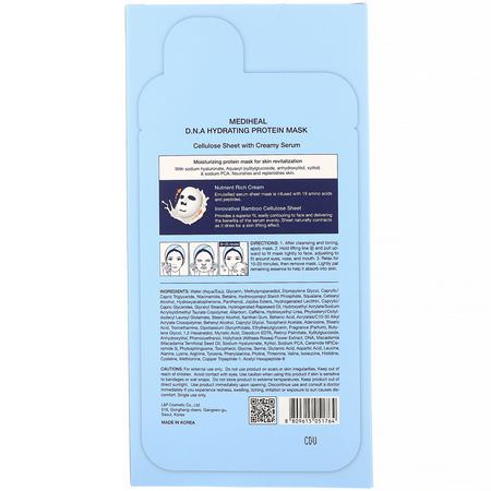保濕面膜, K美容面膜: Mediheal, D.N.A Hydrating Protein Mask, 5 Sheets, 0.84 fl oz (25 ml) Each