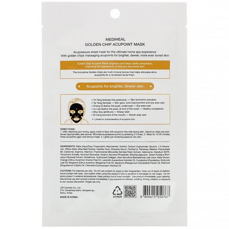 提亮面膜, K美容面膜: Mediheal, Golden Chip, Acupoint Mask, 1 Sheet, 0.84 fl oz (25 ml)