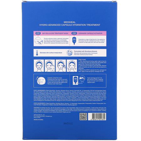 保濕面膜, K美容面膜: Mediheal, Hydro, Advanced Capsule Hydration Treatment Mask, 5 Sheets, 0.77 fl oz (23 ml) Each
