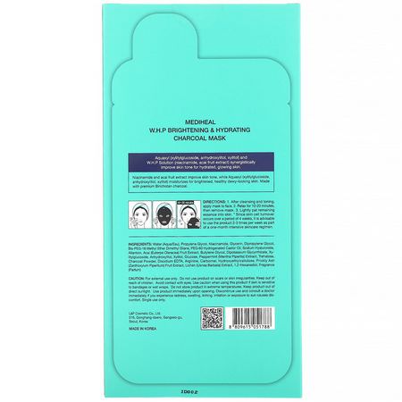 保濕面膜, K美容面膜: Mediheal, W.H.P, Brightening & Hydrating Charcoal Mask, 5 Sheets, 0.84 fl oz (25 ml) Each