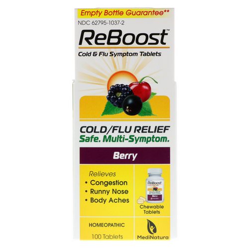 MediNatura, ReBoost, Cold/Flu Relief, Berry, 100 Chewable Tablets Review