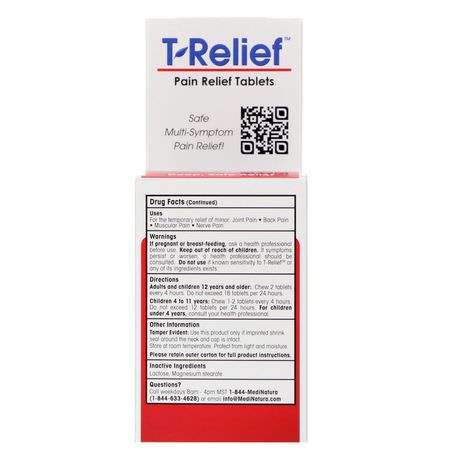 止痛, 急救: MediNatura, T-Relief, Safe Relief, Pain Relief Tablets, 100 Tablets