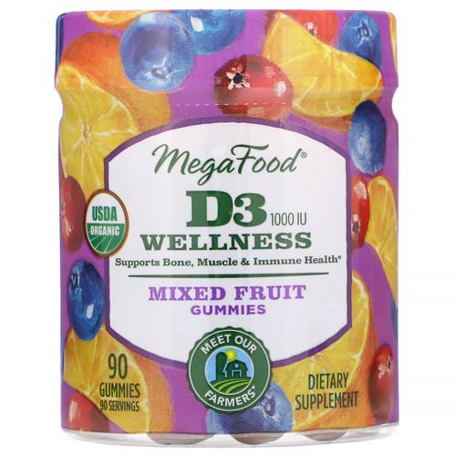 MegaFood, D3 Wellness, Mixed Fruit Gummies, 1000 IU, 90 Gummies Review