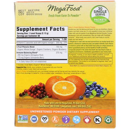 流感, 咳嗽: MegaFood, Daily C-Protect, Nutrient Booster Powder, 30 Packets, (2.13 g) Each