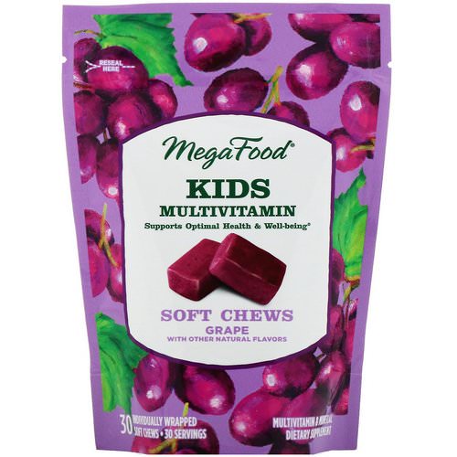 MegaFood, Kids Multivitamin Soft Chews, Grape, 30 Individually Wrapped Soft Chews Review