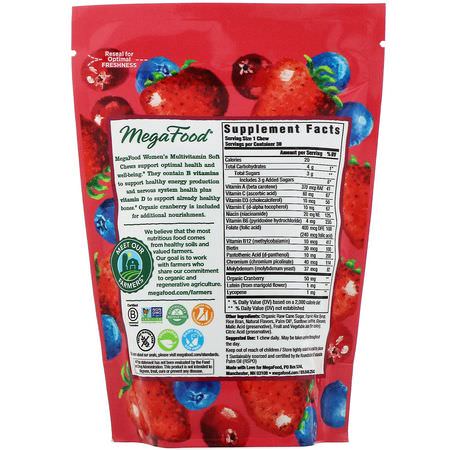 婦女的多種維生素, 婦女的健康: MegaFood, Women's Multivitamin Soft Chews, Mixed Berry Flavor, 30 Individually Wrapped Soft Chews