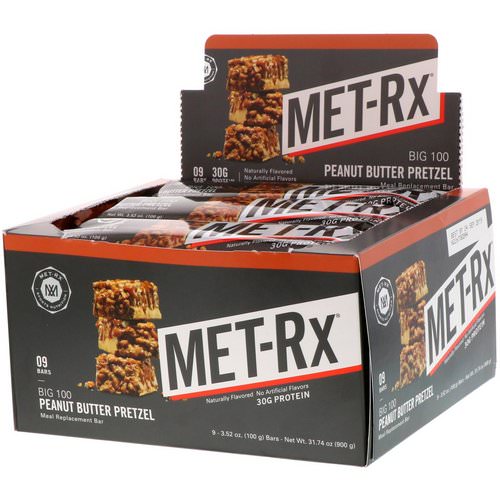 MET-Rx, Big 100, Meal Replacement Bar, Peanut Butter Pretzel, 9 Bars, 3.52 oz (100 g) Each Review