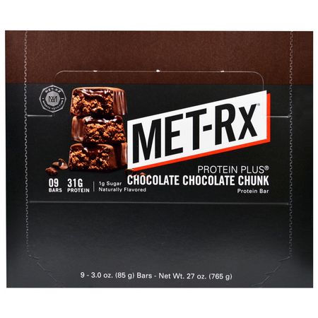 牛奶蛋白棒, 乳清蛋白棒: MET-Rx, Protein Plus Bar, Chocolate Chocolate Chunk, 9 Bars, 3.0 oz (85 g) Each