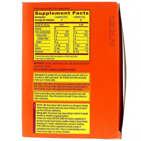蚤草皮, 纖維: Metamucil, 4 in 1 MultiHealth Fiber, Orange Smooth Singles, 30 Packets, 0.43 oz (12 g) Each