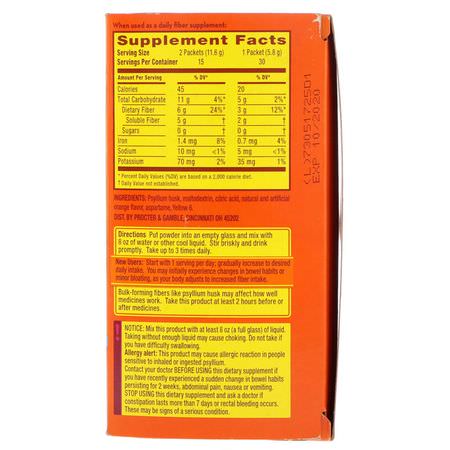 蚤草皮, 纖維: Metamucil, 4 in 1 MultiHealth Fiber Powder, Sugar Free, Orange Smooth Singles, 30 Packets, 0.21 oz (5.8 g) Each